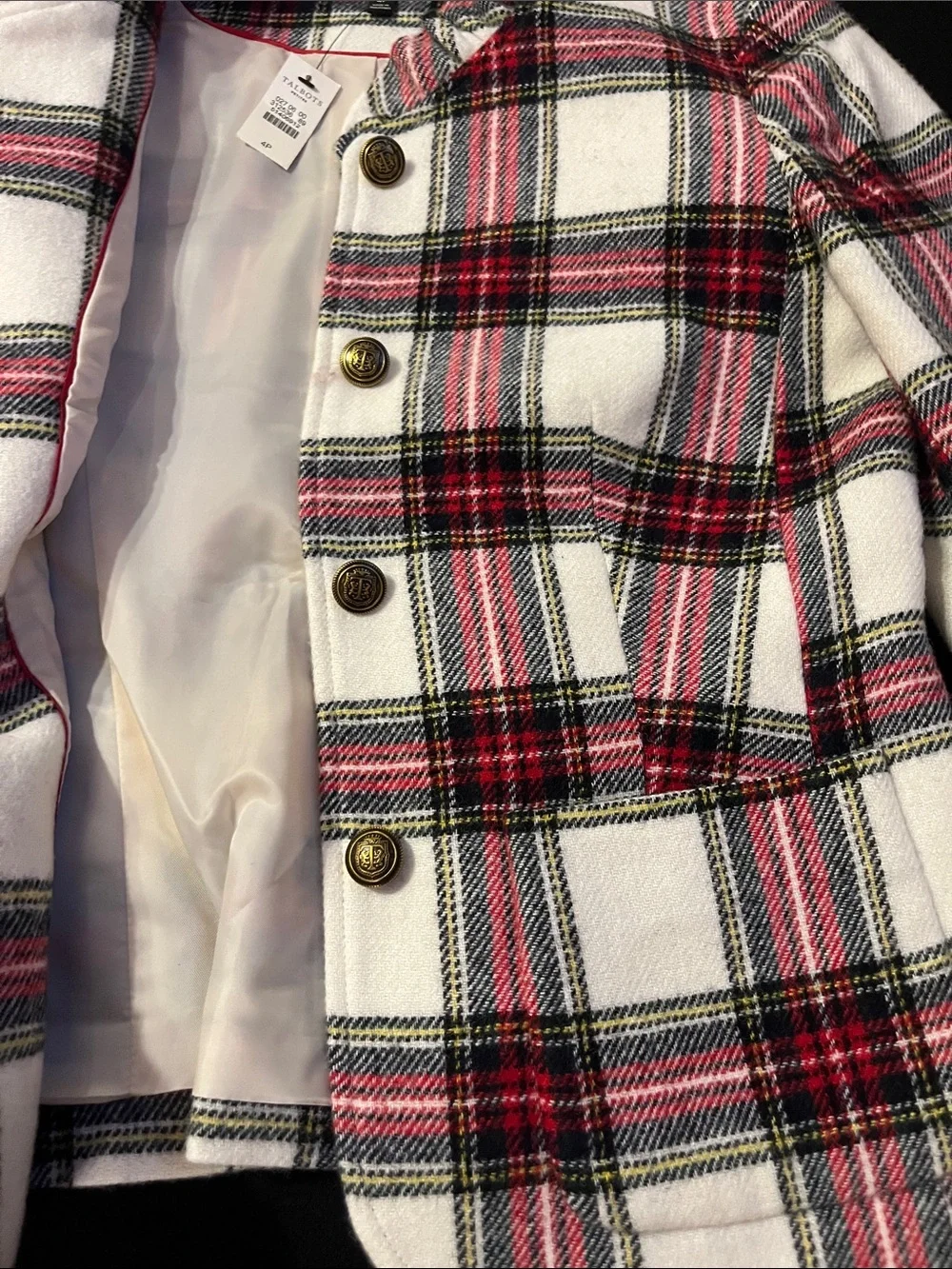 Talbots White Pink and Black Plaid Girls' Button-Front Blazer